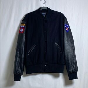 Vintage Holloway Black Varsity Jacket with Leather Sleeves